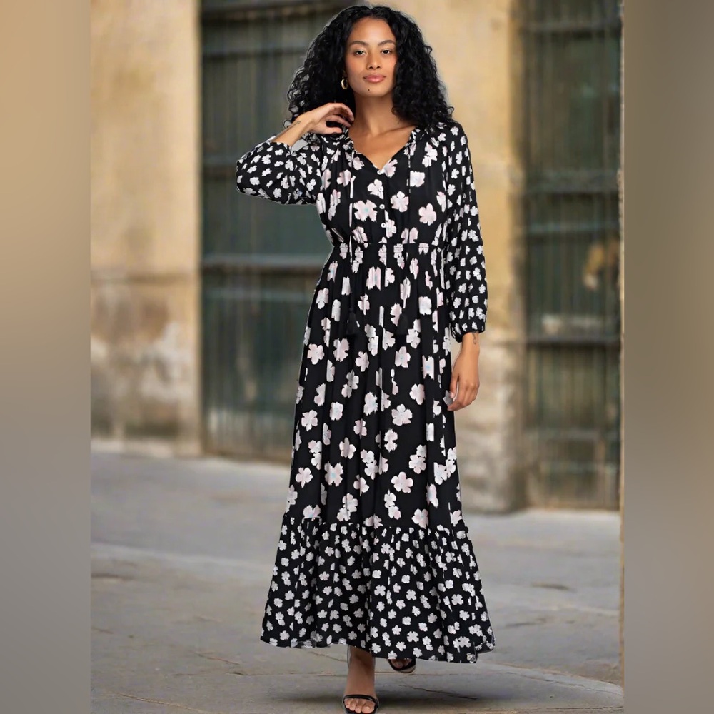 Naomi Black and Pink Floral Maxi Dress